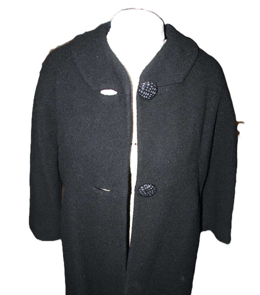 Vintage Guyes Fen Twist Wool Swing Coat Womens Medium Black 3/4 Sleeve 60s